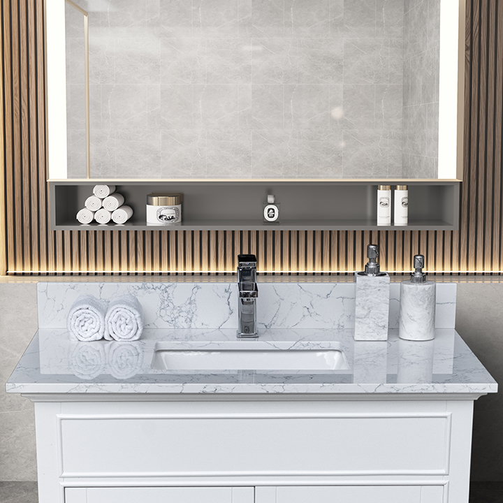 Montary® 31" Bathroom Stone Vanity Top Carrara Jade Engineered Marble Color with Undermount Ceramic Sink and Single Faucet Hole with Backsplash