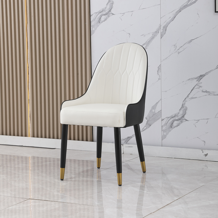 Montary® Dining Chairs, White PU Leather, Black Solid Wood Metal Legs (2-Piece Set)