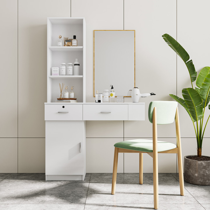 White Modern Simple Hair Desk, Multi-Layer Storage Space