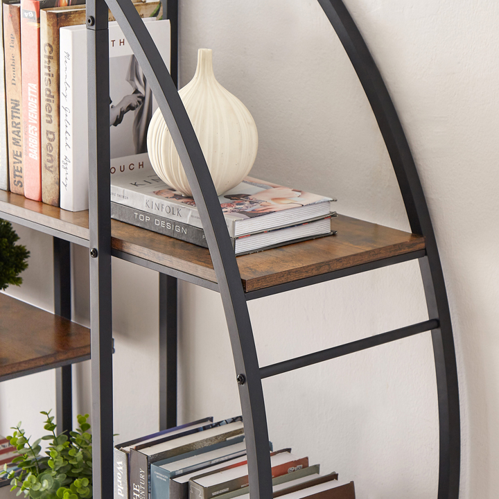Corner Shelf with Metal Frame, Industrial 5-Tier Wall Corner Bookshelf  Stand Display Plant Flower, Bookcase
