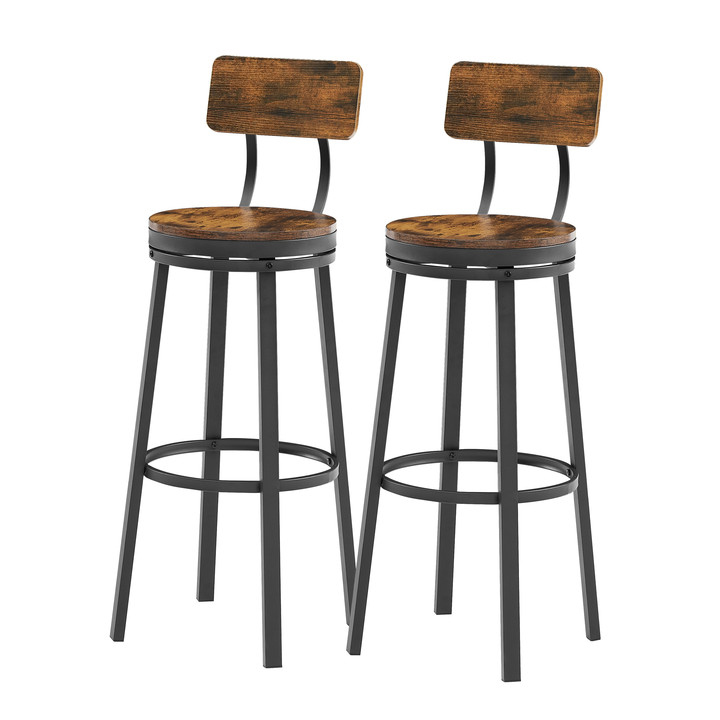 29.5'' Swivel Bar Stool Set Of 2 with Backrest, Industrial Style, Metal Frame