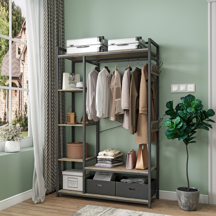 Free Standing Closet Organizer, Clothes Garment Rack with Open