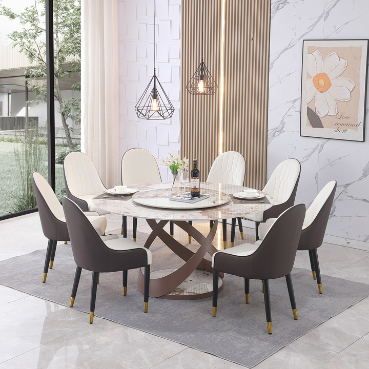 Montary® 59" Pandora Sintered Stone Round Dining Table with Turntable with 6 Dining Chairs