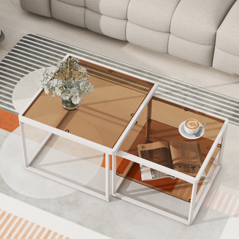 Montary Modern Nested Coffee Table Set Tempered Glass Cocktail Table