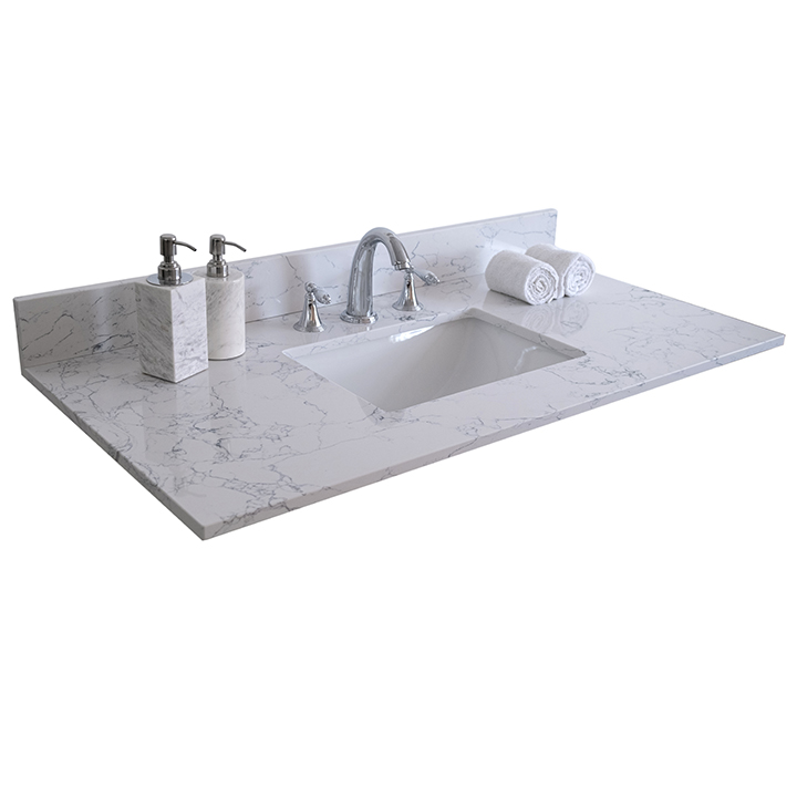 Montary® 37" Bathroom Stone Vanity Top Carrara Jade Engineered Marble Color with Undermount Ceramic Sink and 3 Faucet Hole with Backsplash