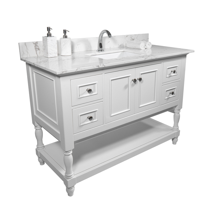 Montary® 43" Bathroom Stone Vanity Top Engineered Stone Carrara White Marble Color with Rectangle Undermount Ceramic Sink and Single Faucet Hole with Back Splash