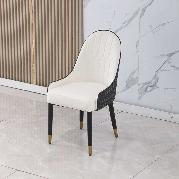 Montary® Dining Chairs, White PU Leather, Black Knitted Mesh Solid Wood Metal Legs (2-Piece Set)