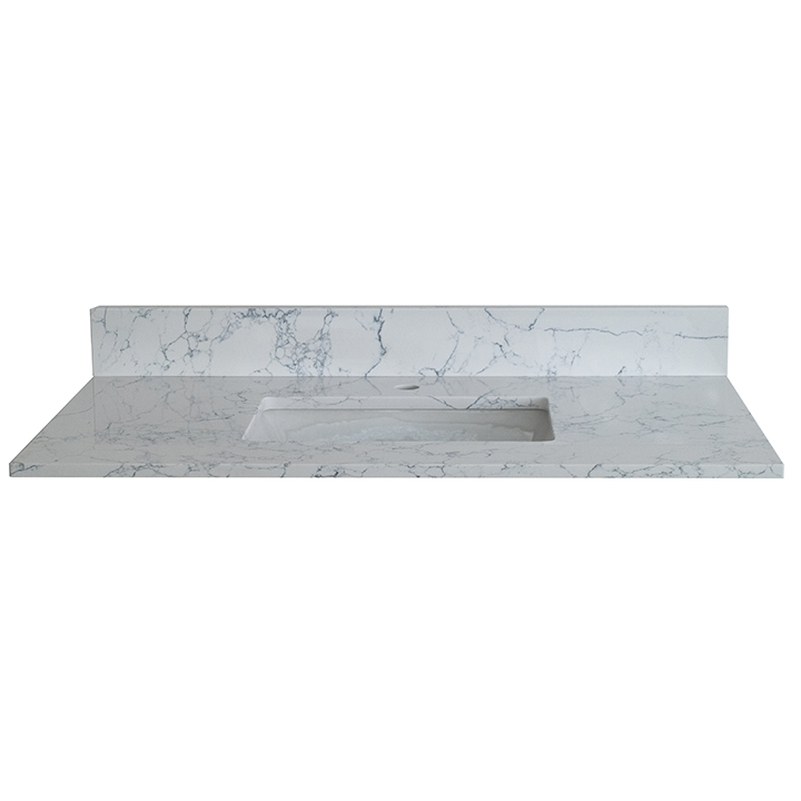 Montary® 43" Bathroom Stone Vanity Top Carrara Jade Engineered Marble Color with Undermount Ceramic Sink and Single Faucet Hole with Backsplash