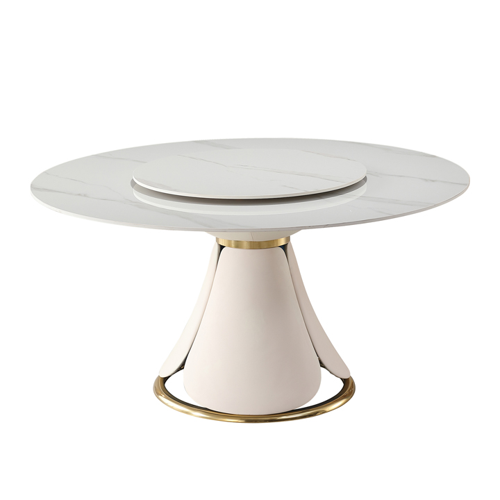Montary® 59.05" with 31.5" Round Turntable Modern Sintered Stone Wood and Kinzie Pedestal Dining Table