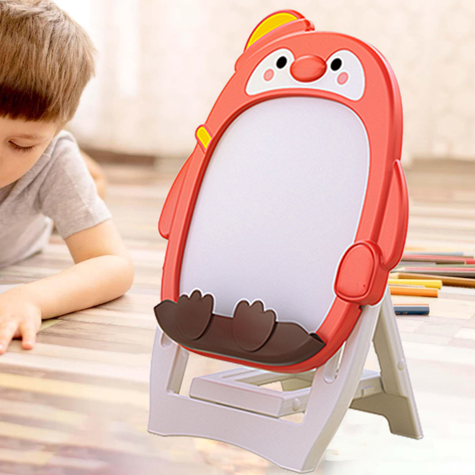 Children's Indoor Cartoon Penguin Red Drawing Board Magnetic Graffiti Board Writing Board Whiteboard Baby Blackboard Learning Table And Chair