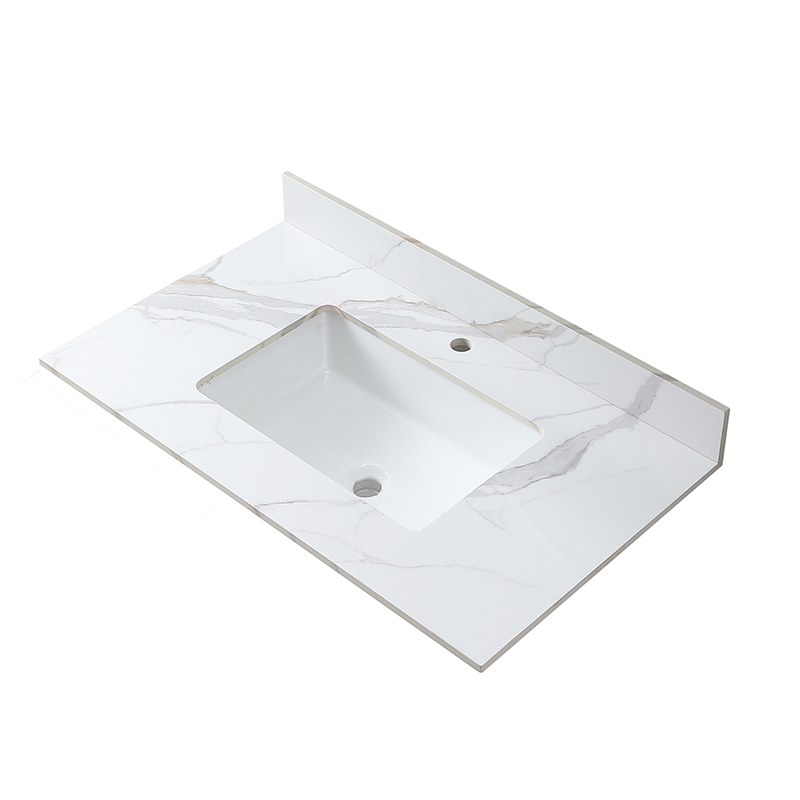 Montary 37" Bathroom Vanity Top Stone Carrara Gold Tops with Single Faucet Hole and Undermount Ceramic Sink