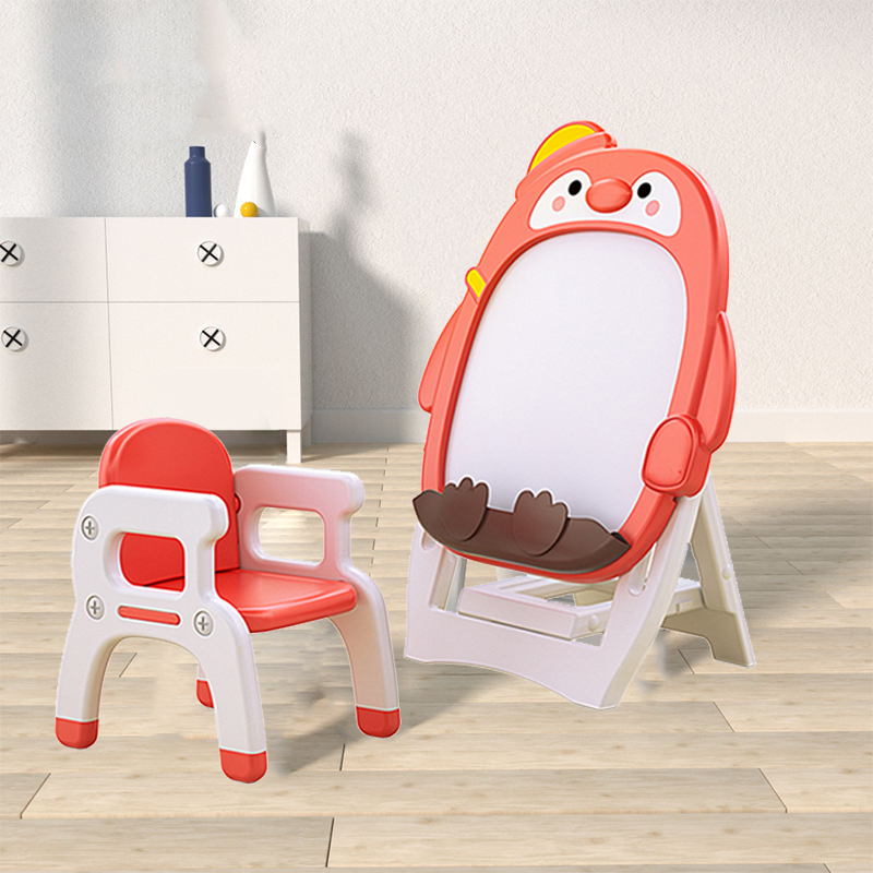 Children's Indoor Cartoon Penguin Red Drawing Board Magnetic Graffiti Board Writing Board Whiteboard Baby Blackboard Learning Table And Chair