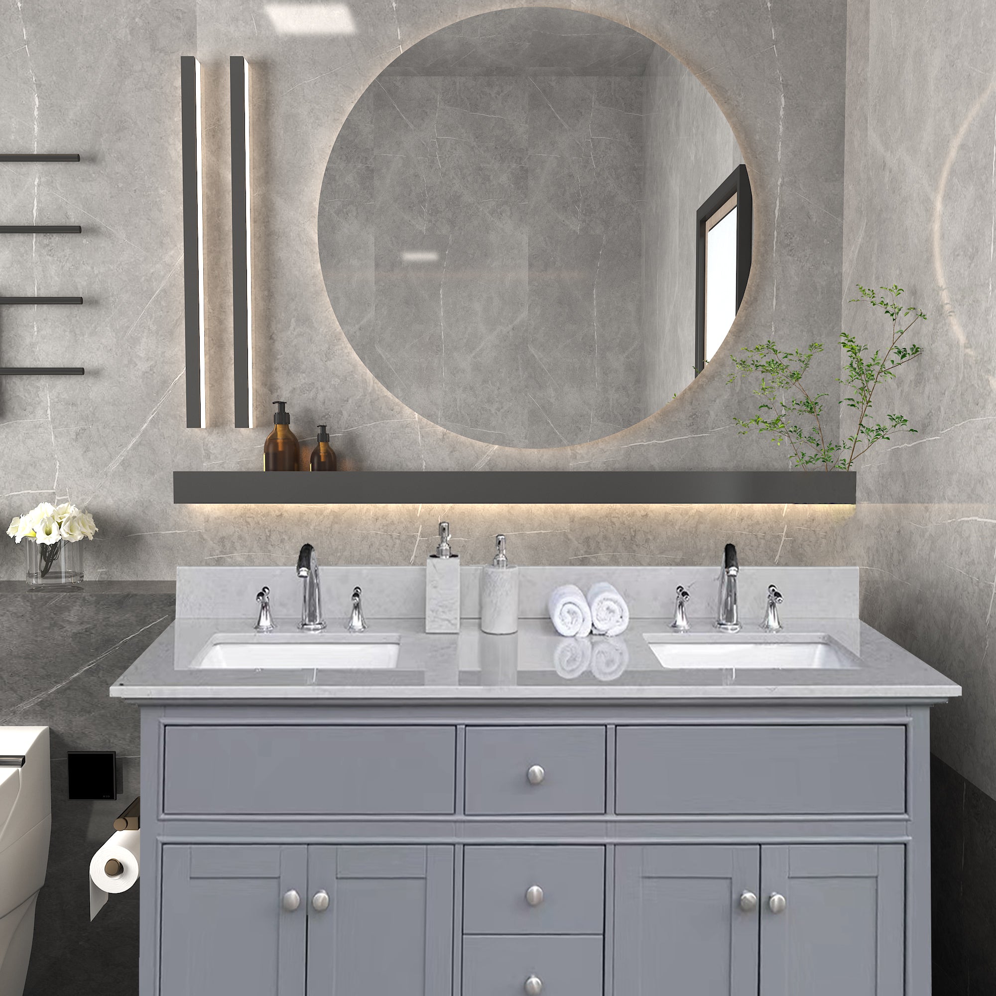 Montary® 61" Bathroom Stone Vanity Top Calacatta Gray Engineered Marble Color with Undermount Ceramic Sink and 3 Faucet Hole with Backsplash