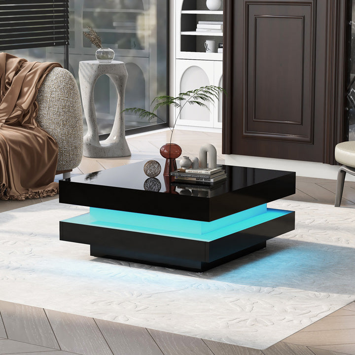 Montary High Gloss Minimalist Design 16-color LED Lights Square Coffee Table