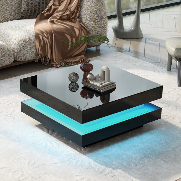 Montary High Gloss Minimalist Design 16-color LED Lights Square Coffee Table