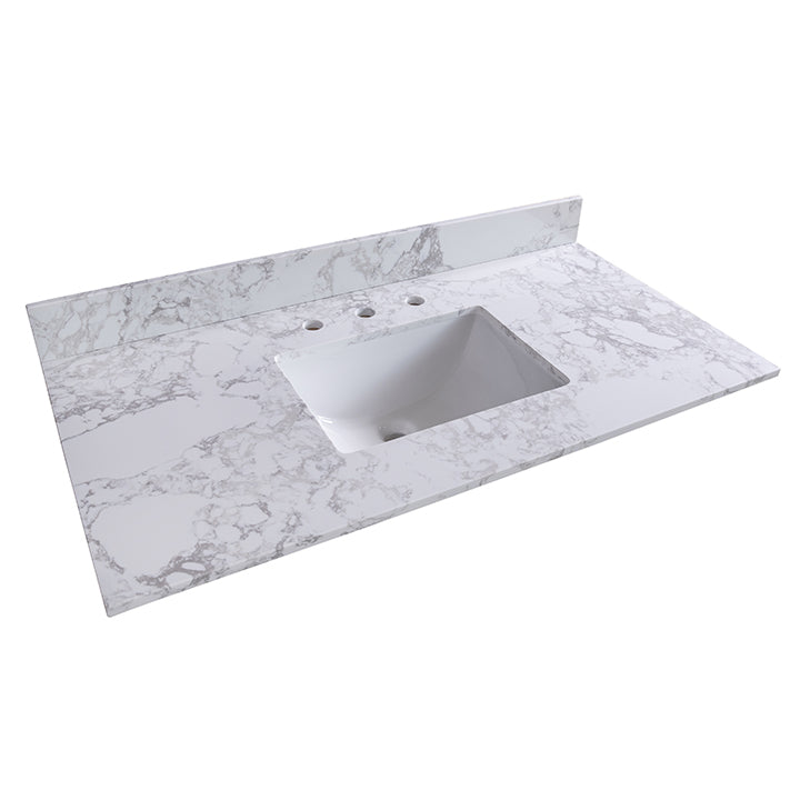 Montary® 43‘’ Bathroom Stone Vanity Top Engineered Stone Carrara White Marble Color with Rectangle Undermount Ceramic Sink and 3 Faucet Hole with Back Splash