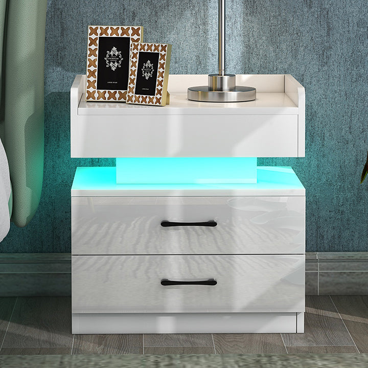LED Light Bedside Table with USB Charging, Wireless Charging and Remote Control