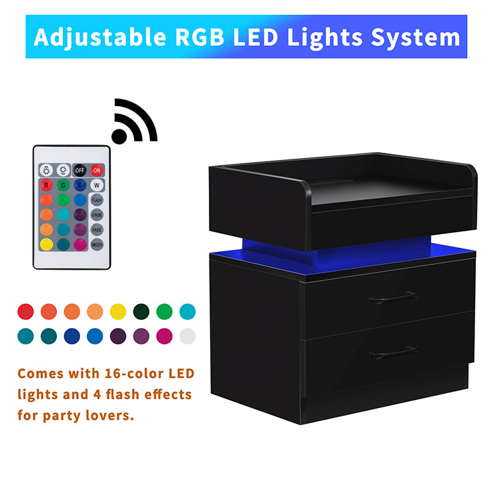 LED Light Bedside Table with USB Charging, Wireless Charging and Remot