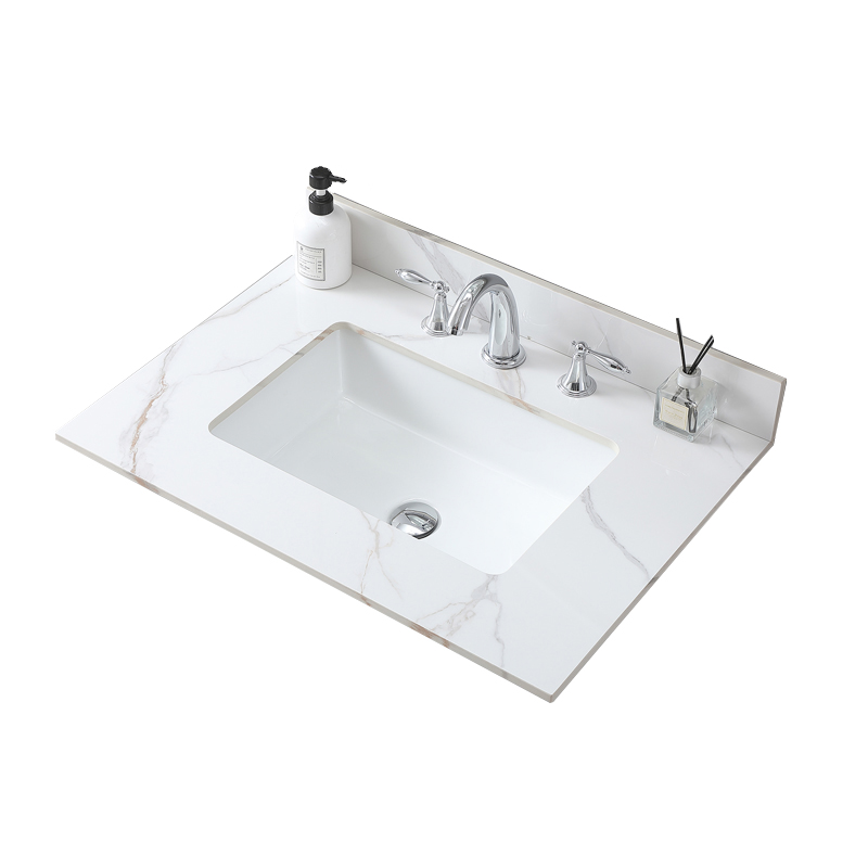 Montary 31" Bathroom Vanity Top Stone Carrara Gold Tops with 3 Faucet Hole and Undermount Ceramic Sink