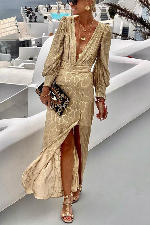 Martini Nights Bronzing Fabric High Rise Slit Maxi Sukňa