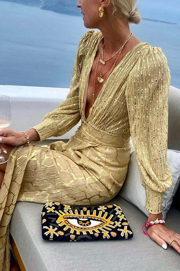 Martini Nights Bronzing Fabric High Rise Slit Maxi Sukňa