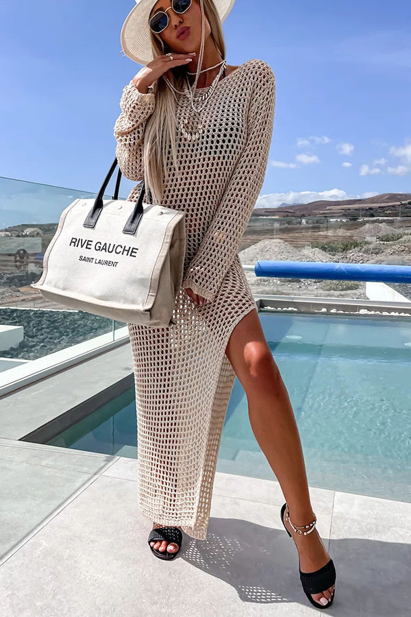 Mermaid Bay croșetat croșetat tricot cu mânecă lungă acoperi rochie Maxi Dress