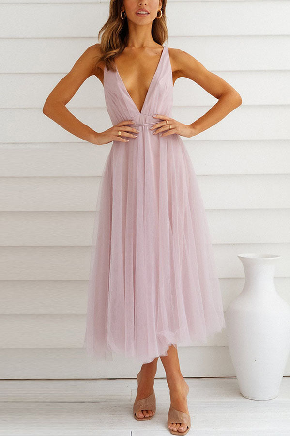 Feeling Romantic V Neck V Tulle Midi Dress
