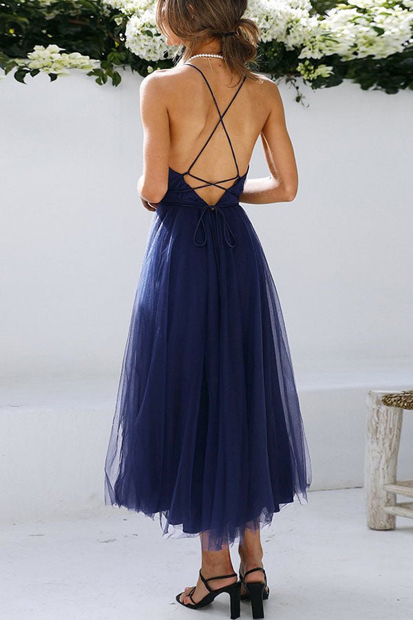 Feeling Romantic V Neck V Tulle Midi Dress