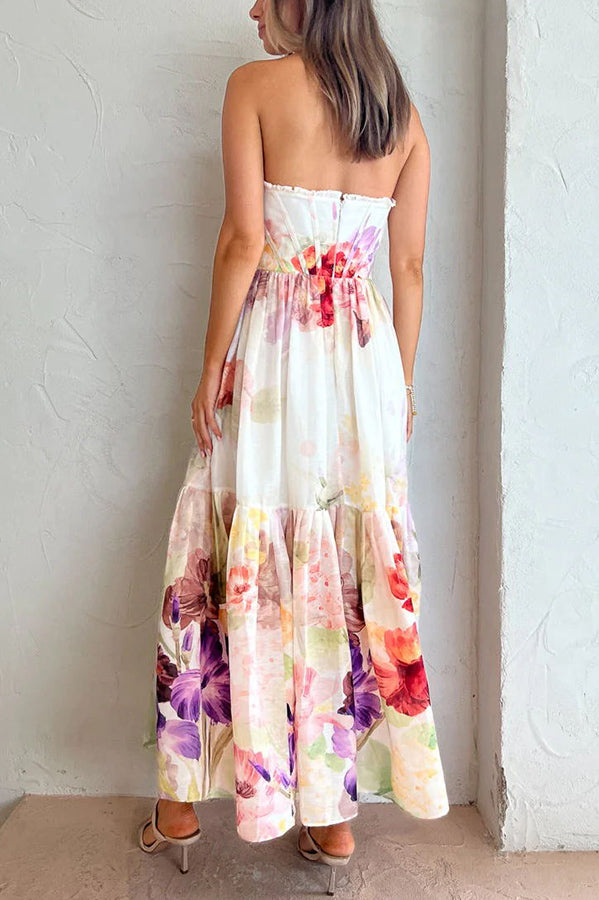 Romantic Data Floral Floral Ruffle Detaliu Pocketed Corset Maxi rochie formală / vacanță