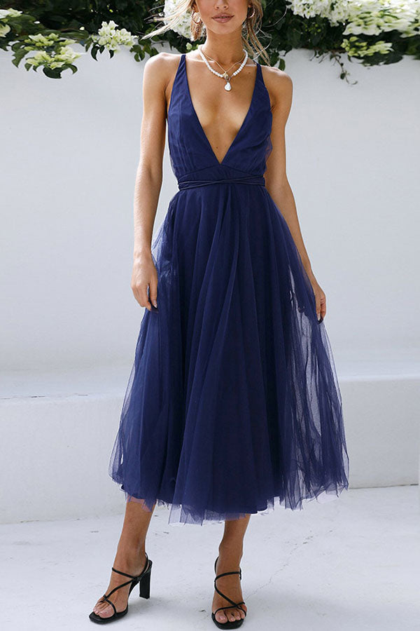 Feeling Romantic V Neck V Tulle Midi Dress