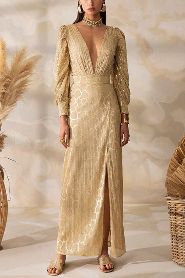 Martini Nights Fustă maxi cu croială înaltă din material bronzant Martini Nights