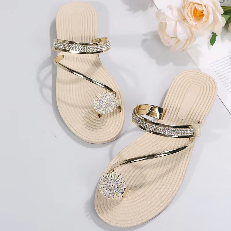 Cvjetne ravne japanke s rhinestone ukrasom