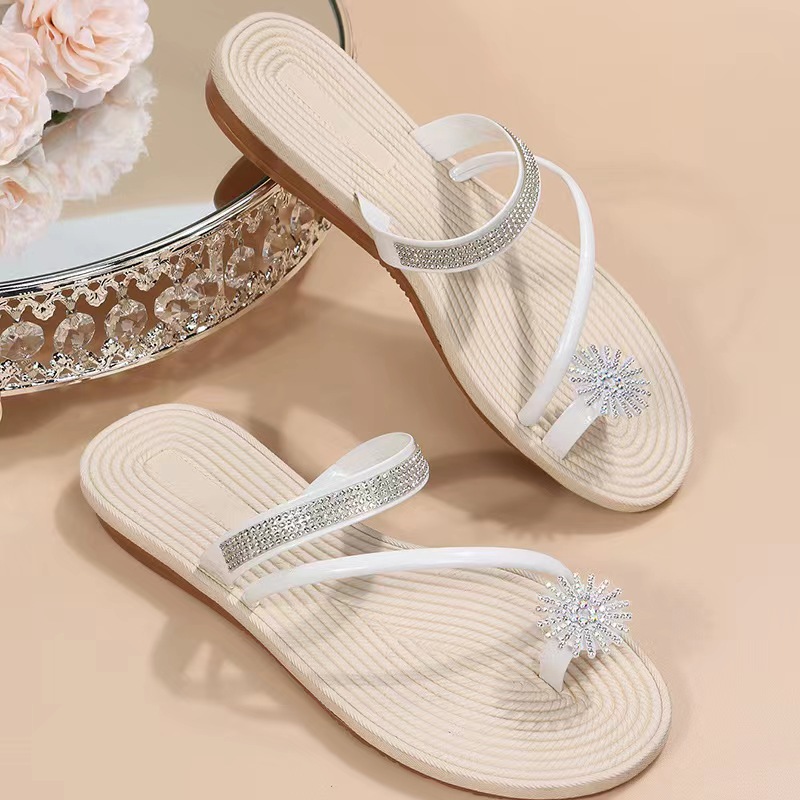 Cvjetne ravne japanke s rhinestone ukrasom