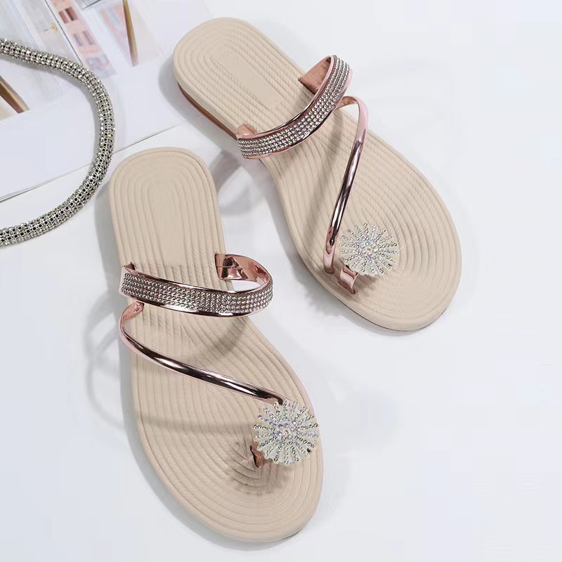 Cvjetne ravne japanke s rhinestone ukrasom