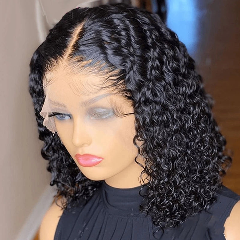 YMS Brazilian Short Curly Bob Lace Front Human Hair Wigs Pre-Plucked With Baby Hair Bob Wavy Curly Frontal Wig For Women Middle Part