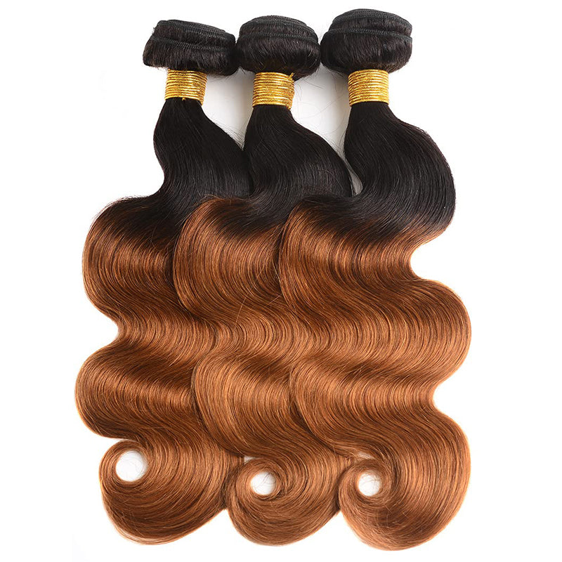 YMS 10A Ombre 1B/30# Brazilian Hair Body Wave 3 Bundles Ombre 2 Tone Straight Brazilian Virgin Remy Human Hair Weave for Black Women