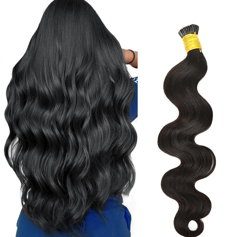 YMS Human Hair I Tip Extensions Color #1 Jet Black I tip Keratin Extension Body Wave Stick Tip Keratin Fusion Hair 1g/Strand