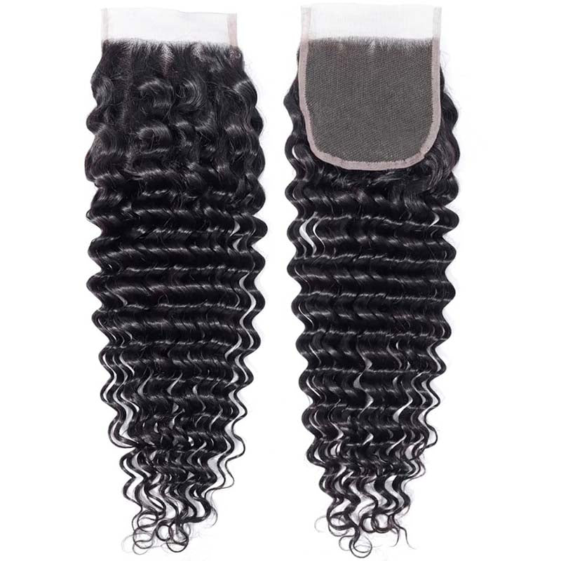 YMS Deep Wave Human Hair Bundles With Closure 3 pcs/lot Brazilian Hair Weave Bundles With Closure Remy Hair Extension