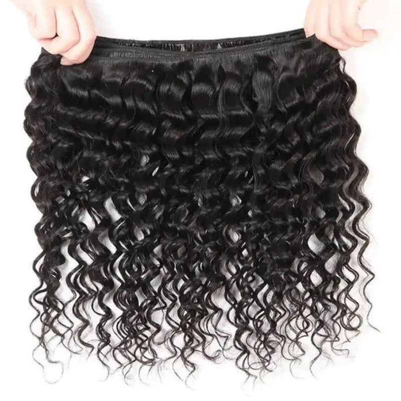 YMS Brazilian Virgin Hair Deep Wave 3 Bundles 100% Unprocessed Virgin Remy Human Hair Weave Bundles Natural Black Double Weft for Black Women