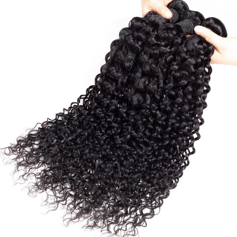 YMS Jerry Curly Hair Bundles With Lace Closure Natural Color 3 Bundles Virgin Remy Human Hair Extension With Transparent Lace Closure