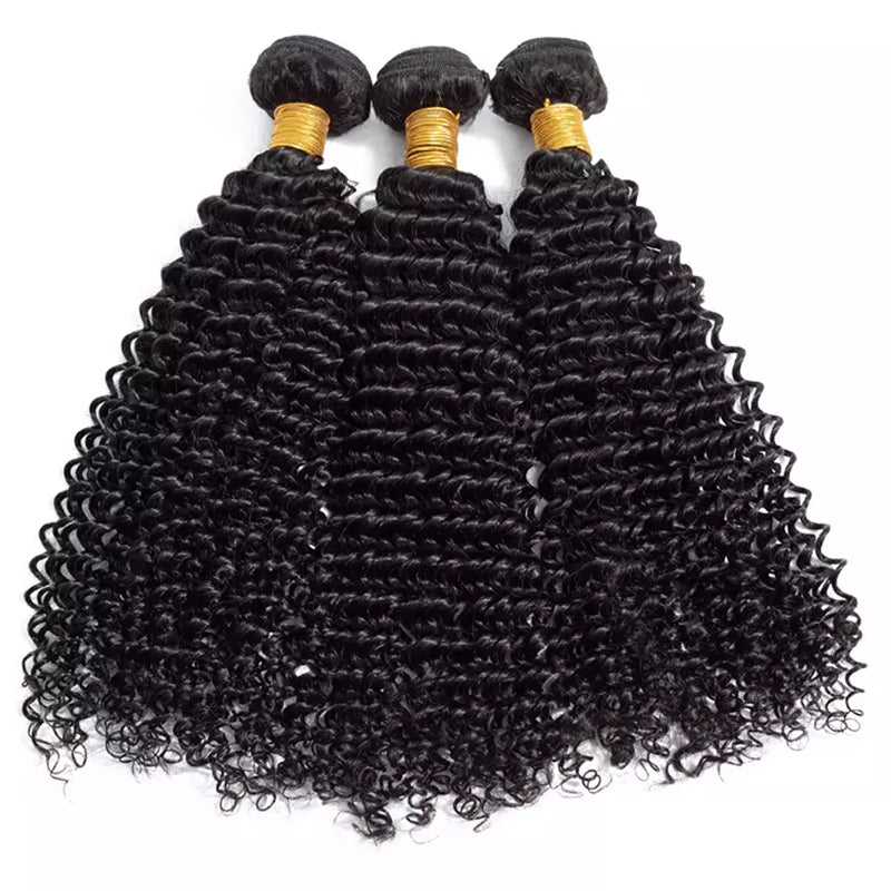 YMS Brazilian Kinky Curly Hair Bundles with Closure 100% Raw Virgin Kinky Curly Human Hair Extensions with Transparent 4x4 5x5 Lace Closure Natural Black