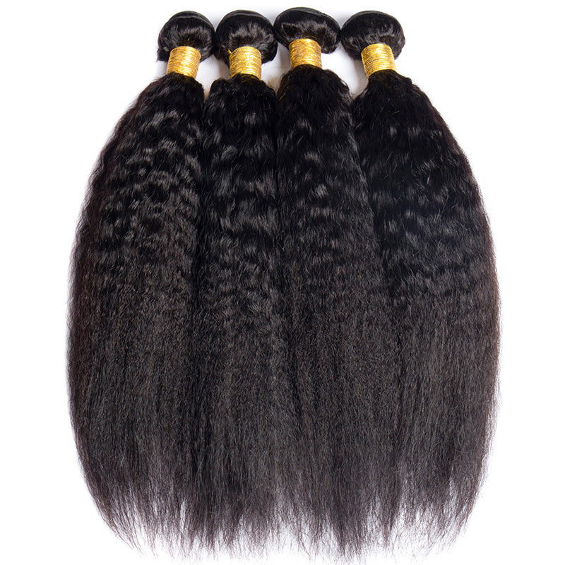 YMS Kinky Straight Peruvian Hair Weave Bundles Raw Human Hair Bundles Virgin Remy Extensions Coarse Yaki 3 Bundles For Women