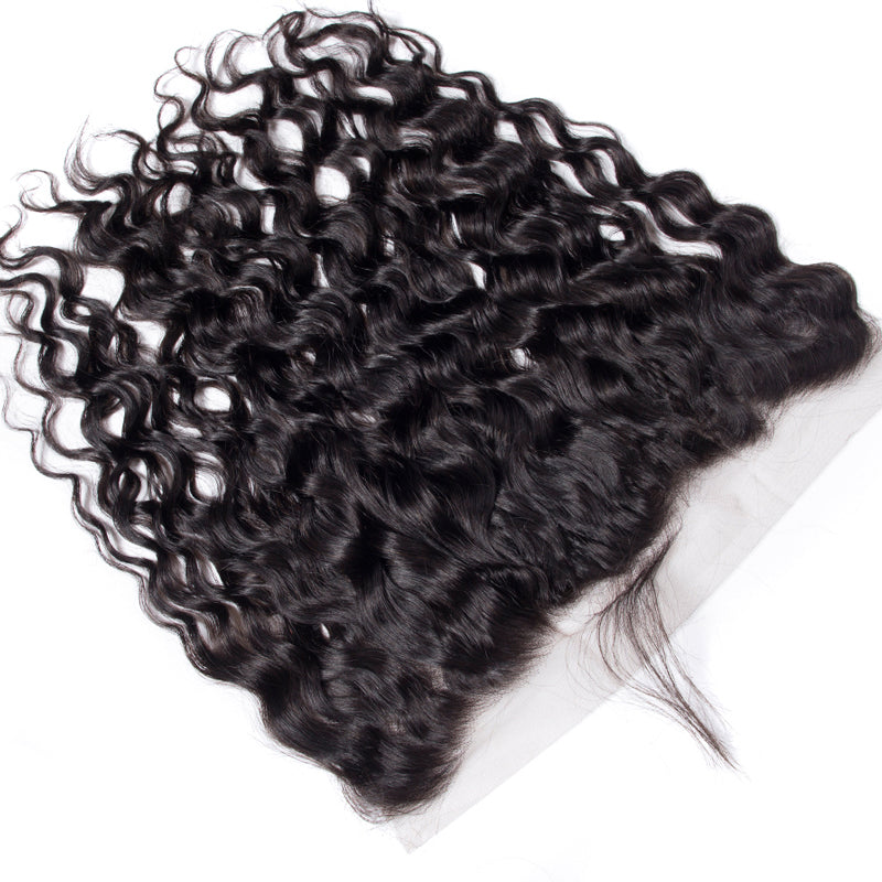 YMS Brazilian Water Wave Bundles With Transparent Frontal 13x4 100% Virgin Remy Human Hair 3 Bundles With Lace Frontal Natural Black