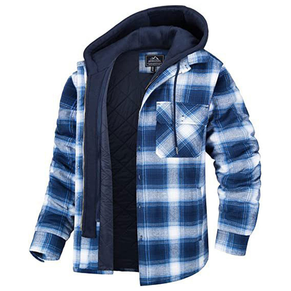 Diggetty Long Sleeve Hooded Plaid Thick Warm Loose Jacket