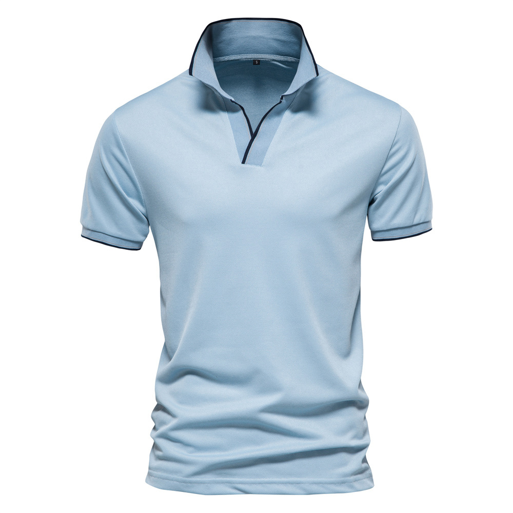 Lucisdream New solid color v-neck men's business POLO shirt casual sho