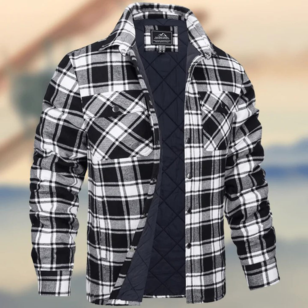 Diggetty Fashion new men's lapel plaid thick padded warm shirt jacket