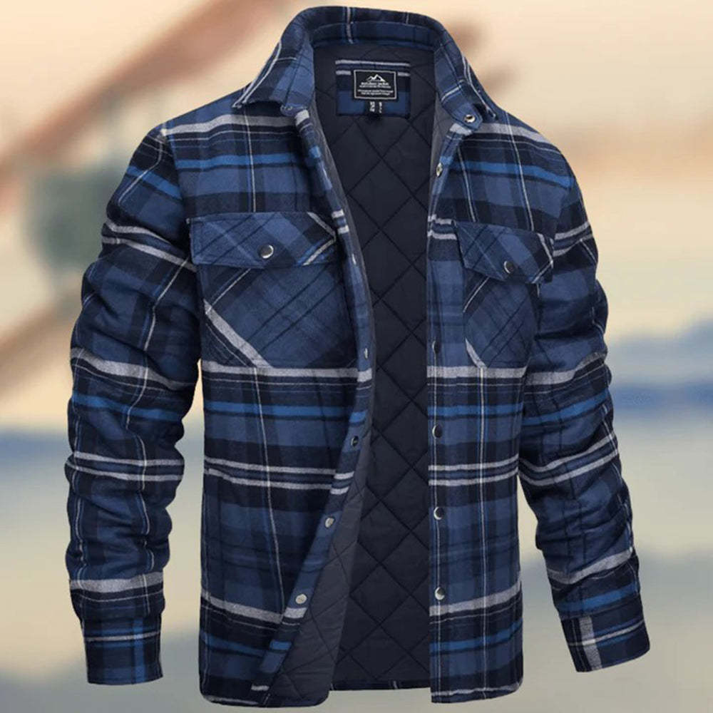 Diggetty Fashion new men's lapel plaid thick padded warm shirt jacket