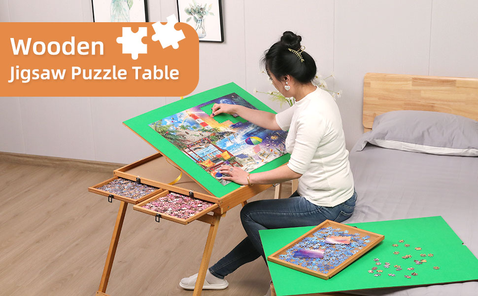 Puzzle Table with Legs and Wooden Plat