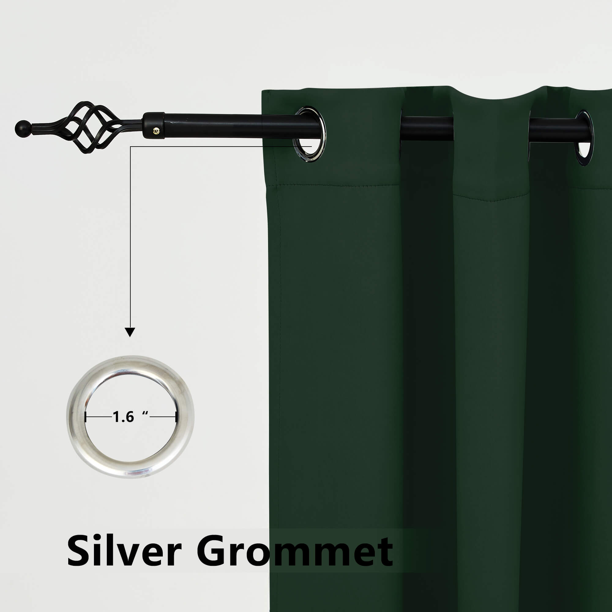 Snowcity Outdoor Curtains Waterproof Grommet Top 1 Panel - Dark Green