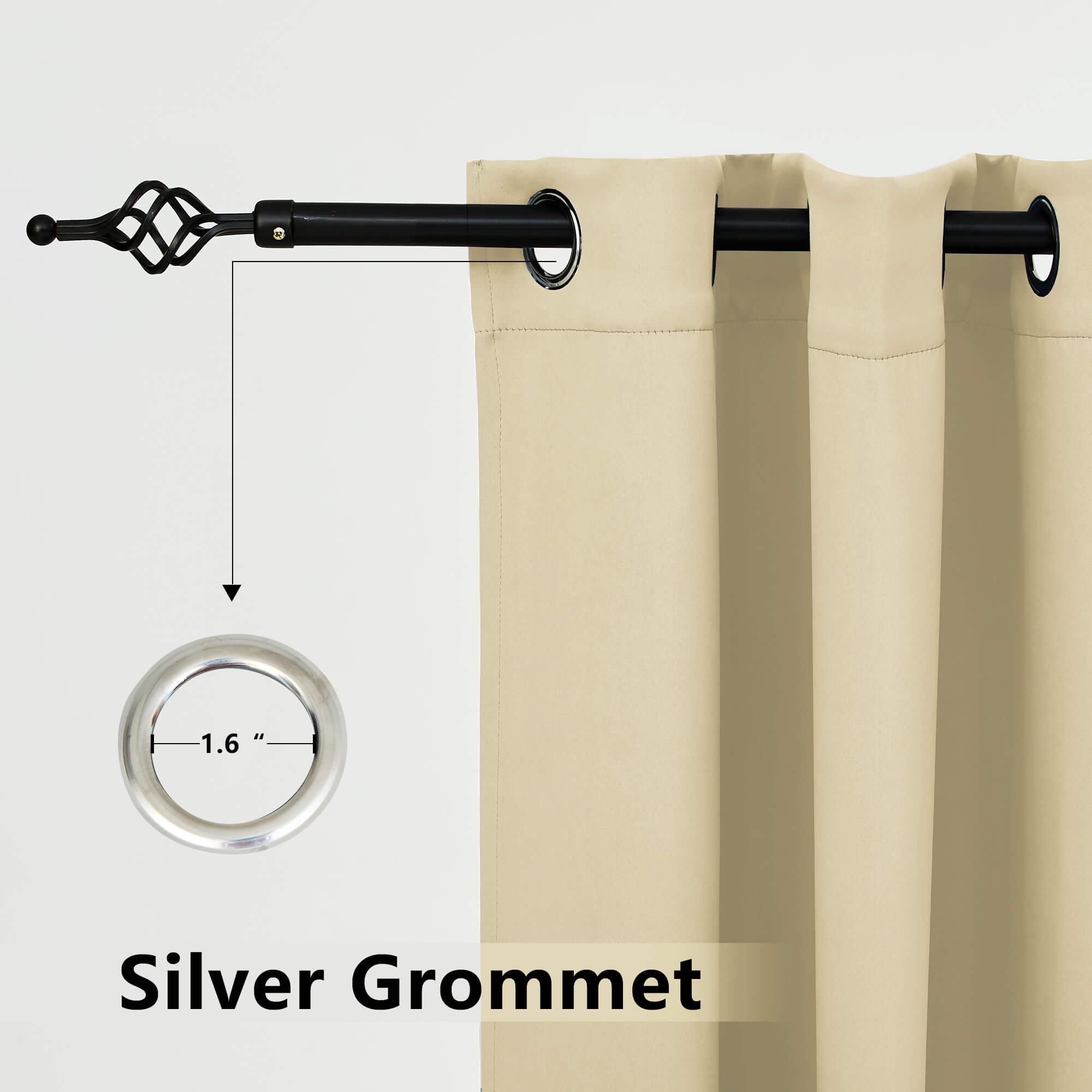 Snowcity Outdoor Curtains Waterproof Grommet Top & Bottom 1 Panel - Dark Beige